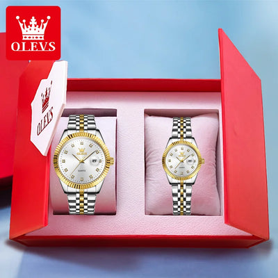 OLEVS 5526 Luxury Gold Diamond Couple Watch - OLEVS