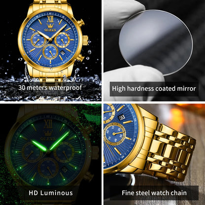OLEVS TY709 Stainless Steel Chronograph Calendar Luxury Quartz Watch - OLEVS