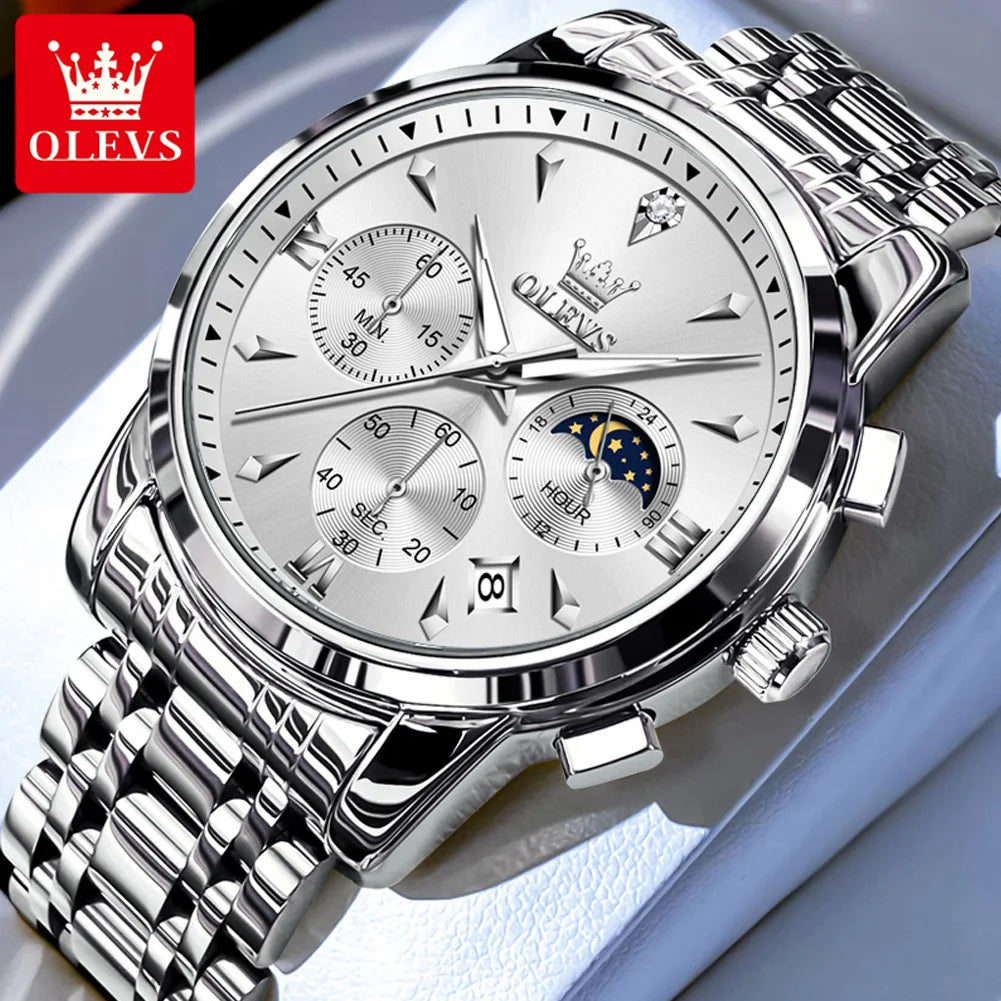 OLEVS 3639 Multifunctional Chronograph Watch, Luminous Moon Phase Watch - OLEVS