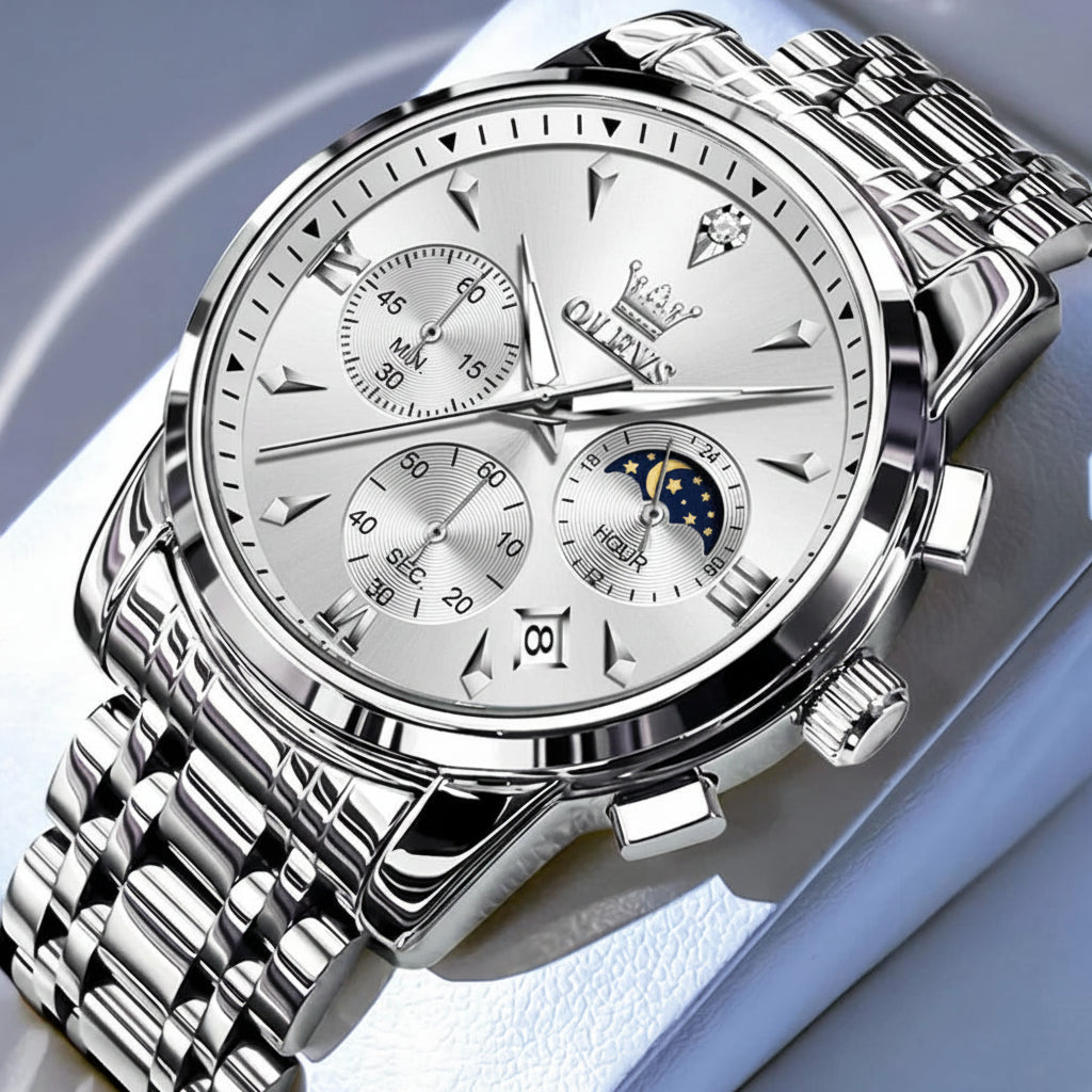 OLEVS 3639 Multifunctional Chronograph Watch, Luminous Moon Phase Watch - OLEVS