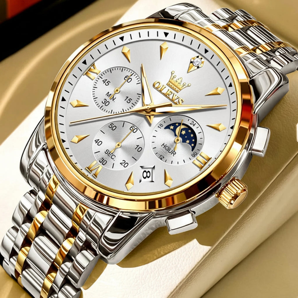 OLEVS 3639 Multifunctional Chronograph Watch, Luminous Moon Phase Watch - OLEVS