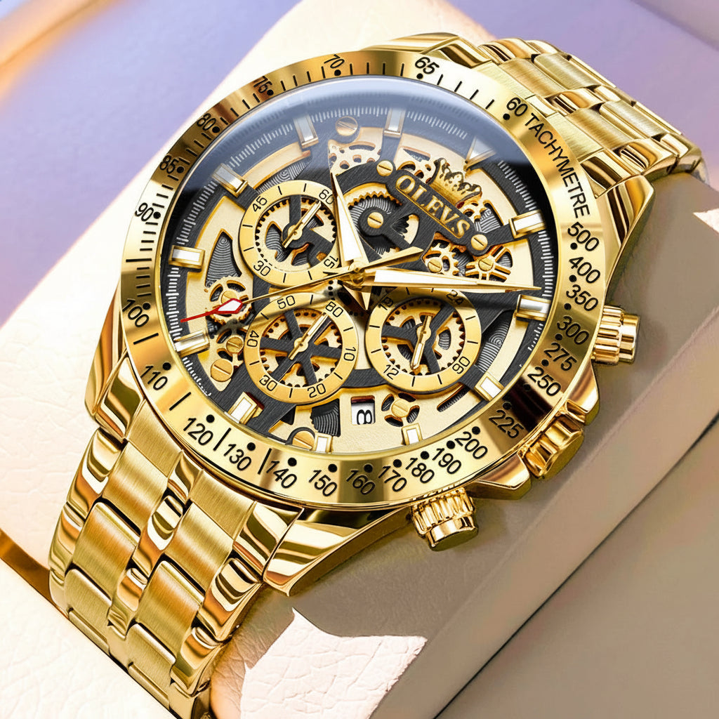 OLEVS Business Gold Skeleton Watch