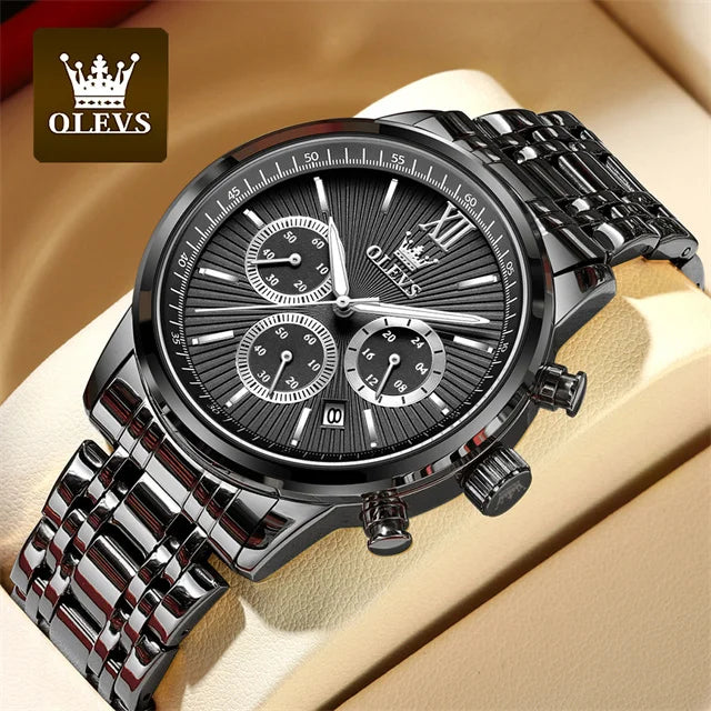 OLEVS TY709 Stainless Steel Chronograph Calendar Luxury Quartz Watch - OLEVS