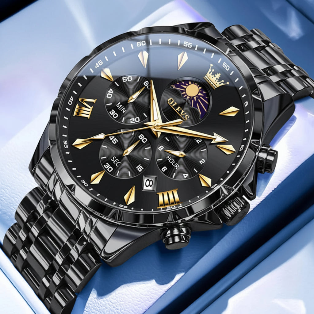 OLEVS 3653 7-Hand Multifunction Chronograph With Moon Phase Quartz Watch - OLEVS