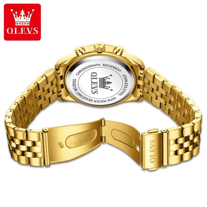 OLEVS 2932 Luxury Gold Watch Multifunctional Lunar Phase Dial Single Calendar Window Hourly Timing Quartz Movement Classic Luminous Function 30M Waterproof Watch For Men OLEVS Official Watch Store