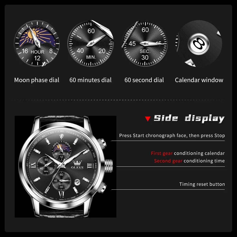 OLEVS 9812 Chronograph Leather Strap - OLEVS