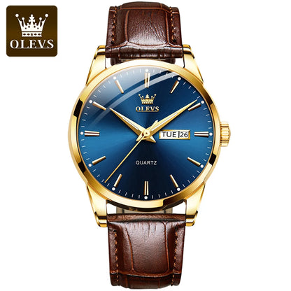 OLEVS 6898 Quartz Genuine Leather Strap Watch - OLEVS
