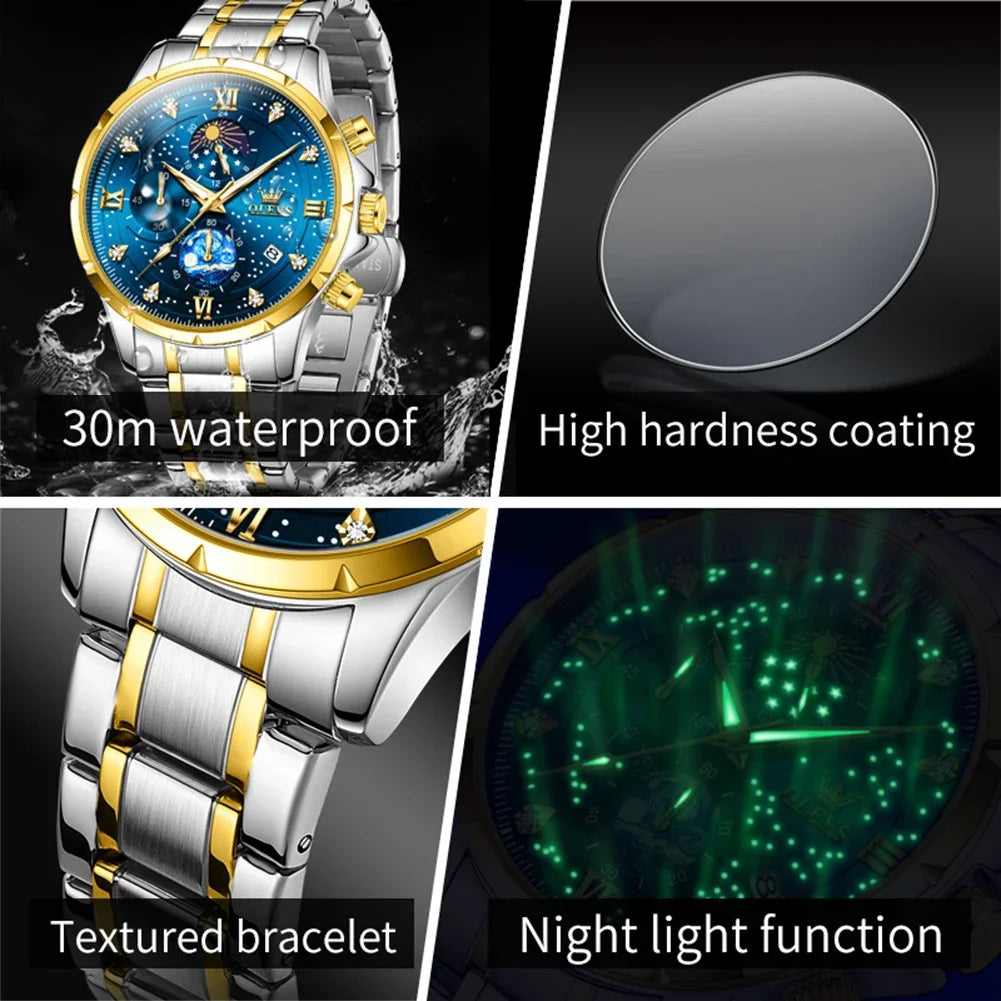 OLEVS 9807 Luminous Starry Sky Dial, Chronograph - OLEVS