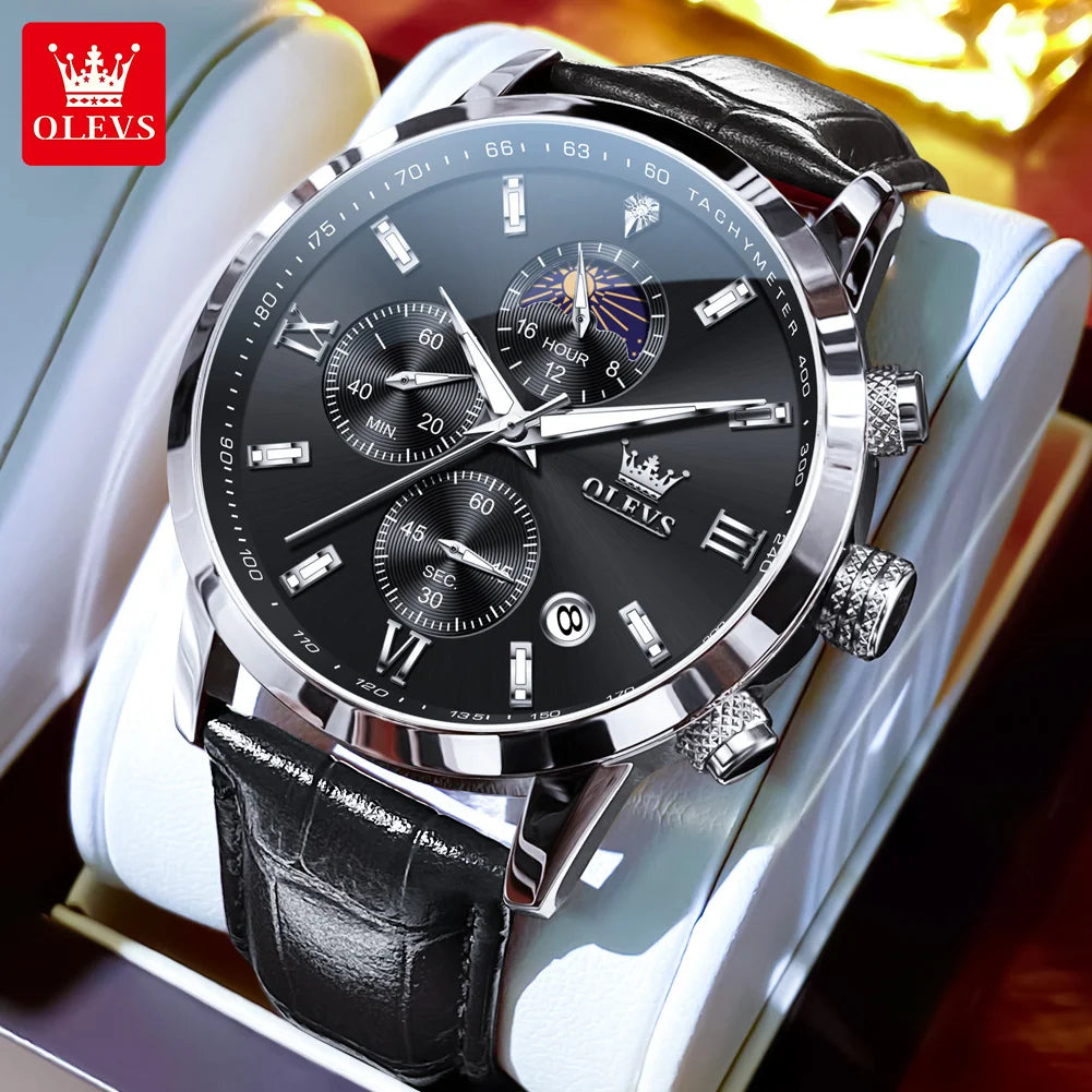 OLEVS 9812 Chronograph Leather Strap - OLEVS