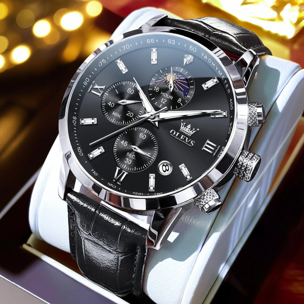OLEVS 9812 Chronograph Leather Strap - OLEVS