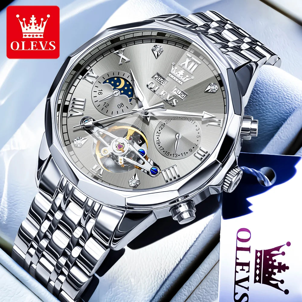 OLEVS 6620 Luminous Moon Phase Double calendar Automatic Watch - OLEVS