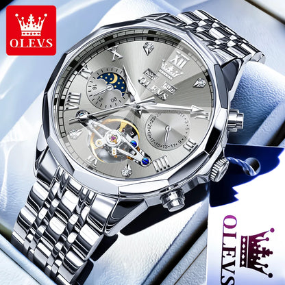OLEVS 6620 Luminous Moon Phase Double calendar Automatic Watch - OLEVS