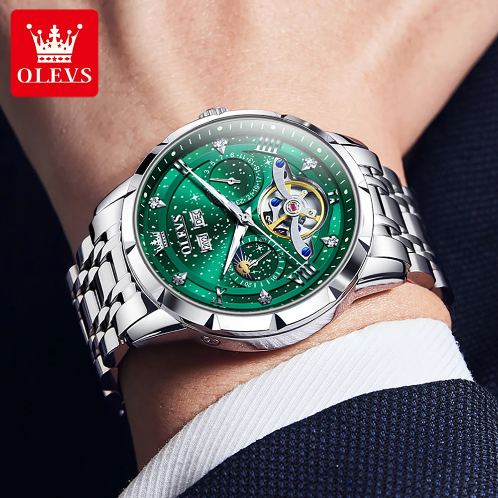 OLEVS 6690 Automatic Starry Sky Tourbillon Design Moon - OLEVS