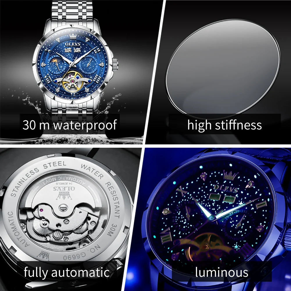 OLEVS 6690 Automatic Starry Sky Tourbillon Design Moon - OLEVS