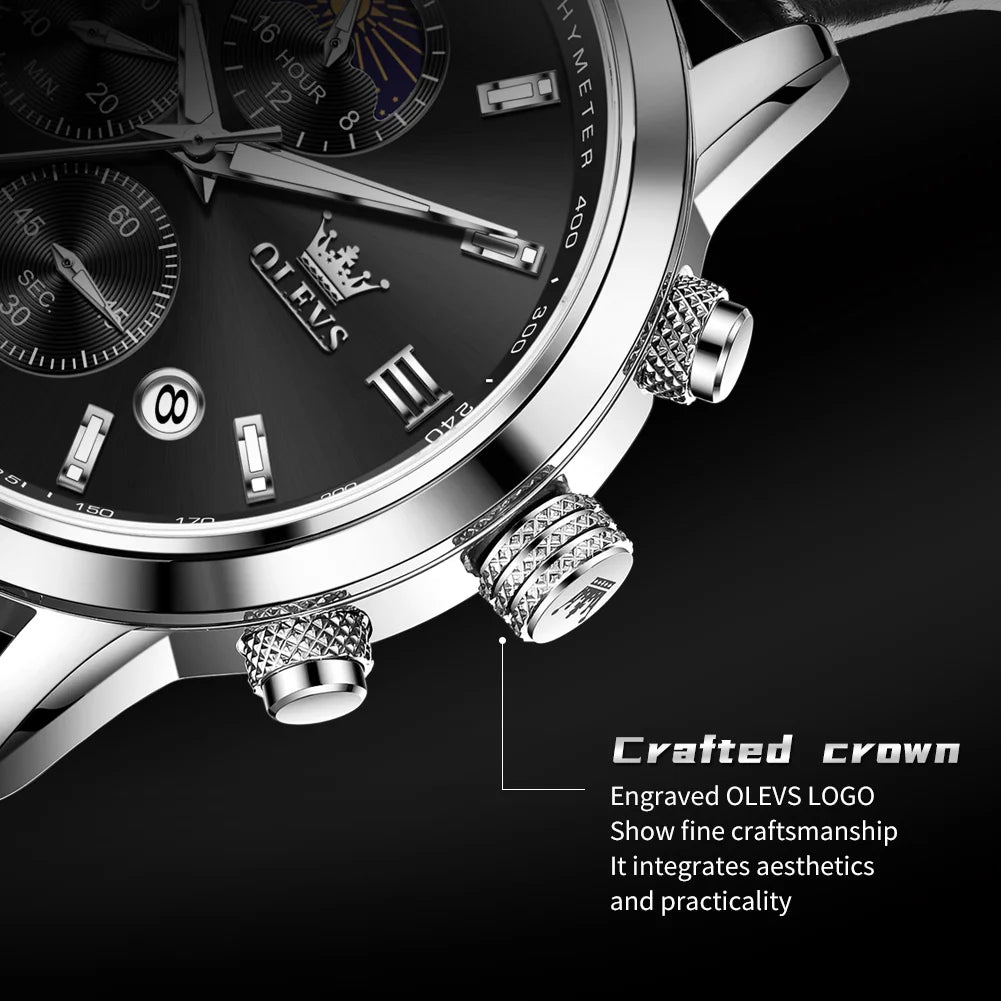 OLEVS 9812 Chronograph Leather Strap - OLEVS