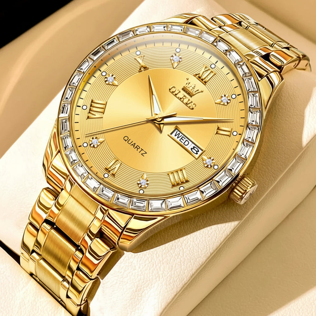 OLEVS 9906 Quartz Men's Watch Gold Diamond - OLEVS