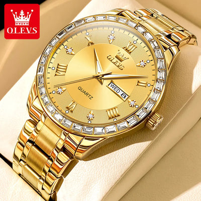 OLEVS 9906 Quartz Men's Watch Gold Diamond - OLEVS