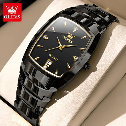 OLEVS 7006 Tonneau Tungsten Steel Couple Watch for Men Women Luxury Brand Quartz Lover's Watch His or Hers Waterproof Wristwatch OLEVS Official Watch Store