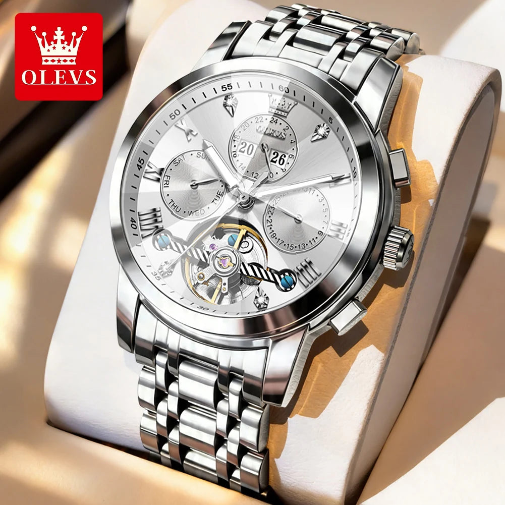 OLEVS 7121 Mechanical Men's Watches Fashion Skeleton Flywheel Rhombus Mirror Luminous Waterproof Luxury Automatic Man Watch New OLEVS Official Watch Store