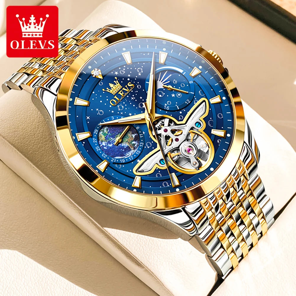 OLEVS 6705 Luminous Fully Sky Dial Moon Phase Display Automatic Watch - OLEVS