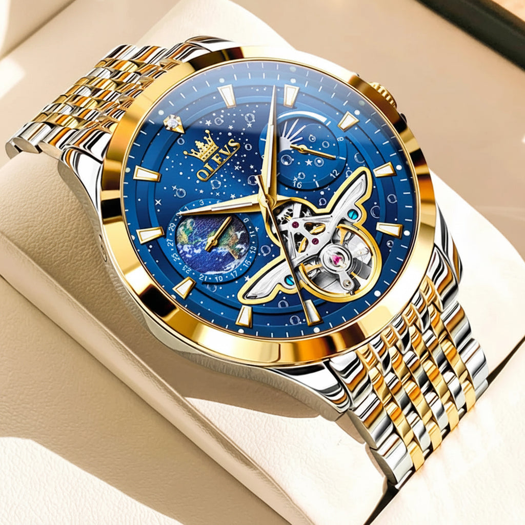 OLEVS 6705 Luminous Fully Sky Dial Moon Phase Display Automatic Watch - OLEVS