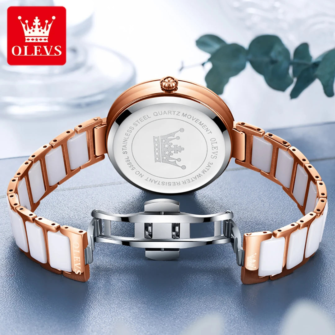 OLEVS 5589 Ceramic Watchband Ladies Wristwatch - OLEVS