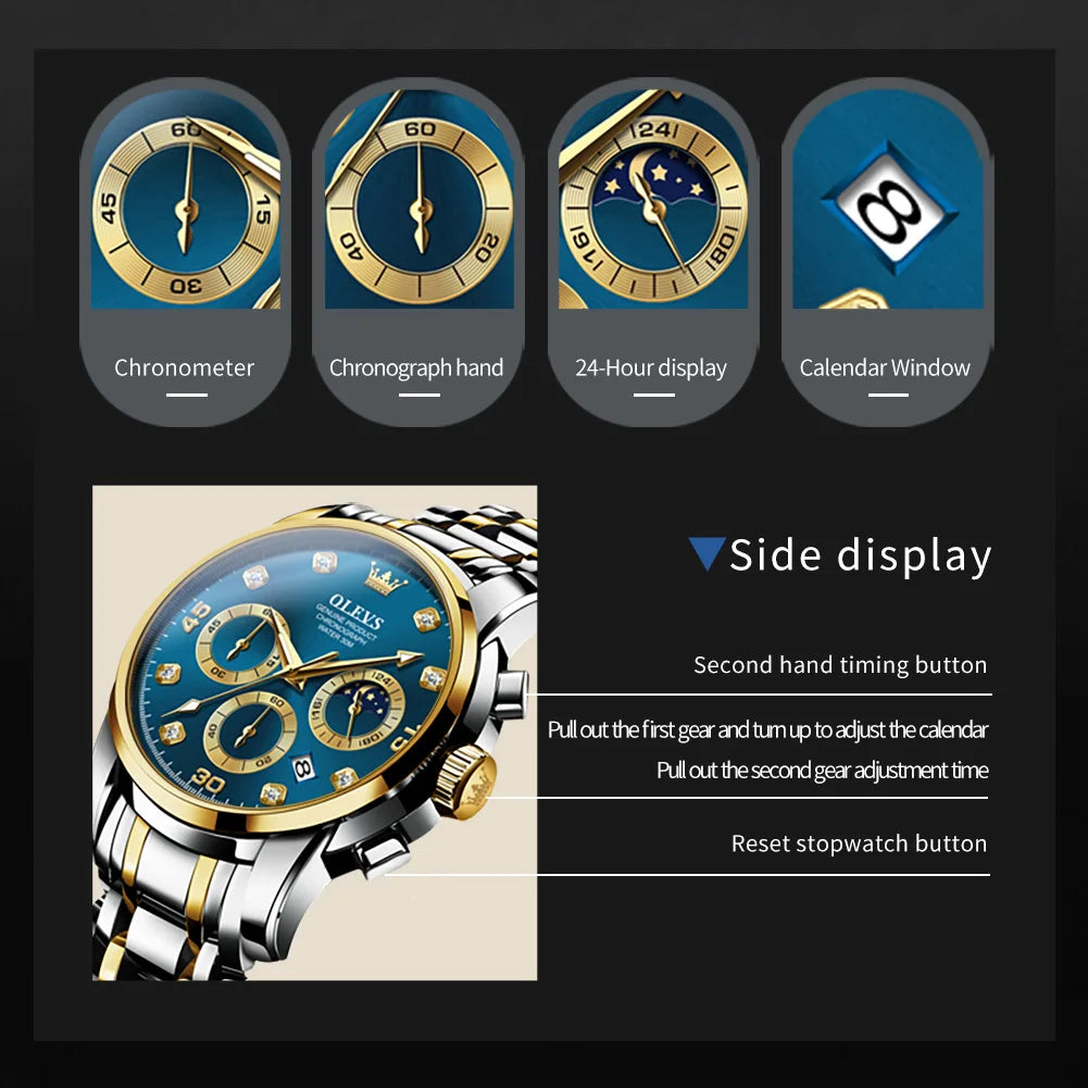 OLEVS 2889 Moon Phase Chronograph Luxury Watch - OLEVS
