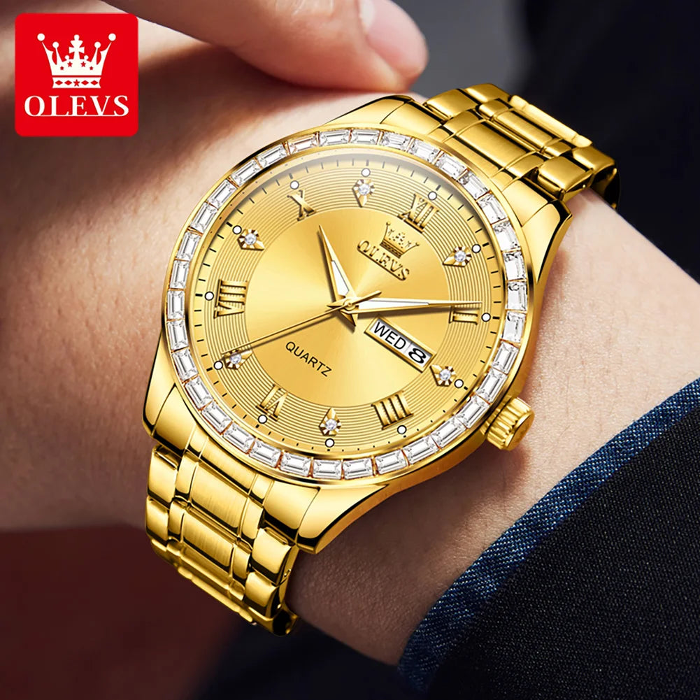 OLEVS 9906 Quartz Men's Watch Gold Diamond - OLEVS