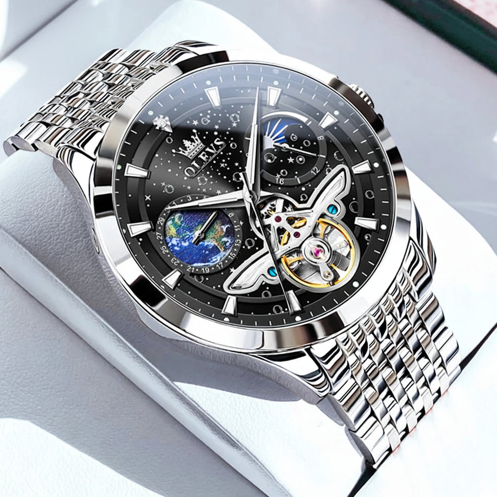 OLEVS 6705 Luminous Fully Sky Dial Moon Phase Display Automatic Watch - OLEVS