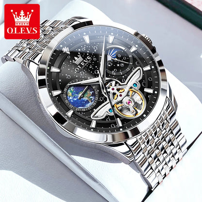 OLEVS 6705 Luminous Fully Sky Dial Moon Phase Display Automatic Watch - OLEVS