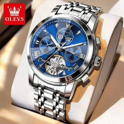 OLEVS 7121 Mechanical Men's Watches Fashion Skeleton Flywheel Rhombus Mirror Luminous Waterproof Luxury Automatic Man Watch New OLEVS Official Watch Store