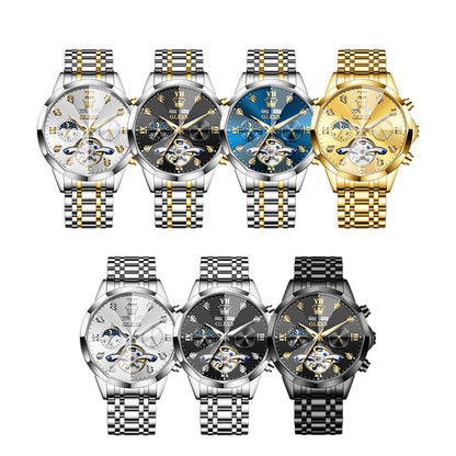 OLEVS 6621 Diamond Mirror Automatic Skeleton Moon Phase Wristwatch - OLEVS