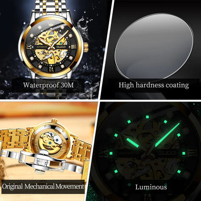 OLEVS 9901 Mens WatchLuxury Hollowing Mechanical Wristwatch Waterproof Luminous Stainless Steel Fashion Automatic Watch For Man OLEVS Official Watch Store