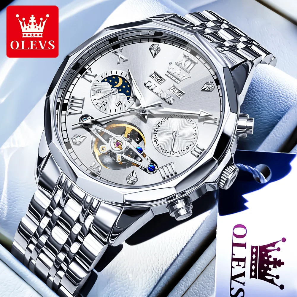 OLEVS 6620 Luminous Moon Phase Double calendar Automatic Watch - OLEVS