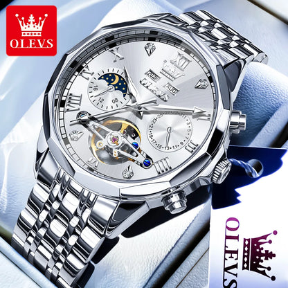 OLEVS 6620 Luminous Moon Phase Double calendar Automatic Watch - OLEVS