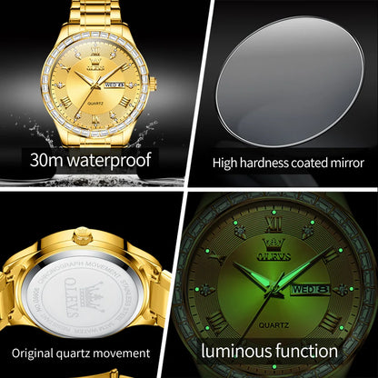 OLEVS 9906 Quartz Men's Watch Gold Diamond - OLEVS