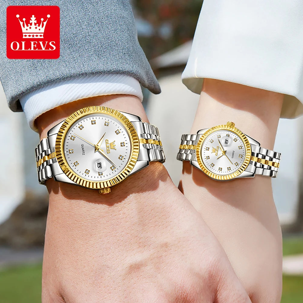 OLEVS 5526 Luxury Gold Diamond Couple Watch - OLEVS