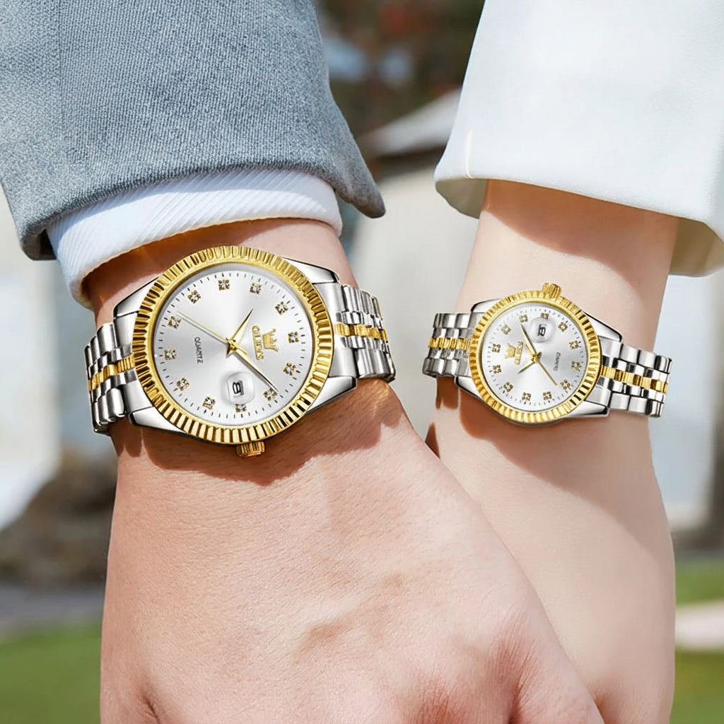 OLEVS 5526 Luxury Gold Diamond Couple Watch - OLEVS