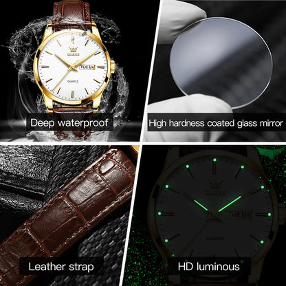 OLEVS 6898 Quartz Genuine Leather Strap Watch - OLEVS