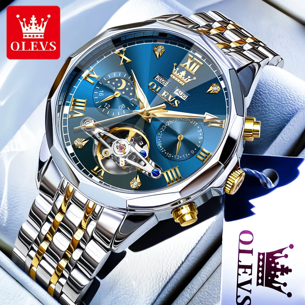 OLEVS 6620 Luminous Moon Phase Double calendar Automatic Watch - OLEVS