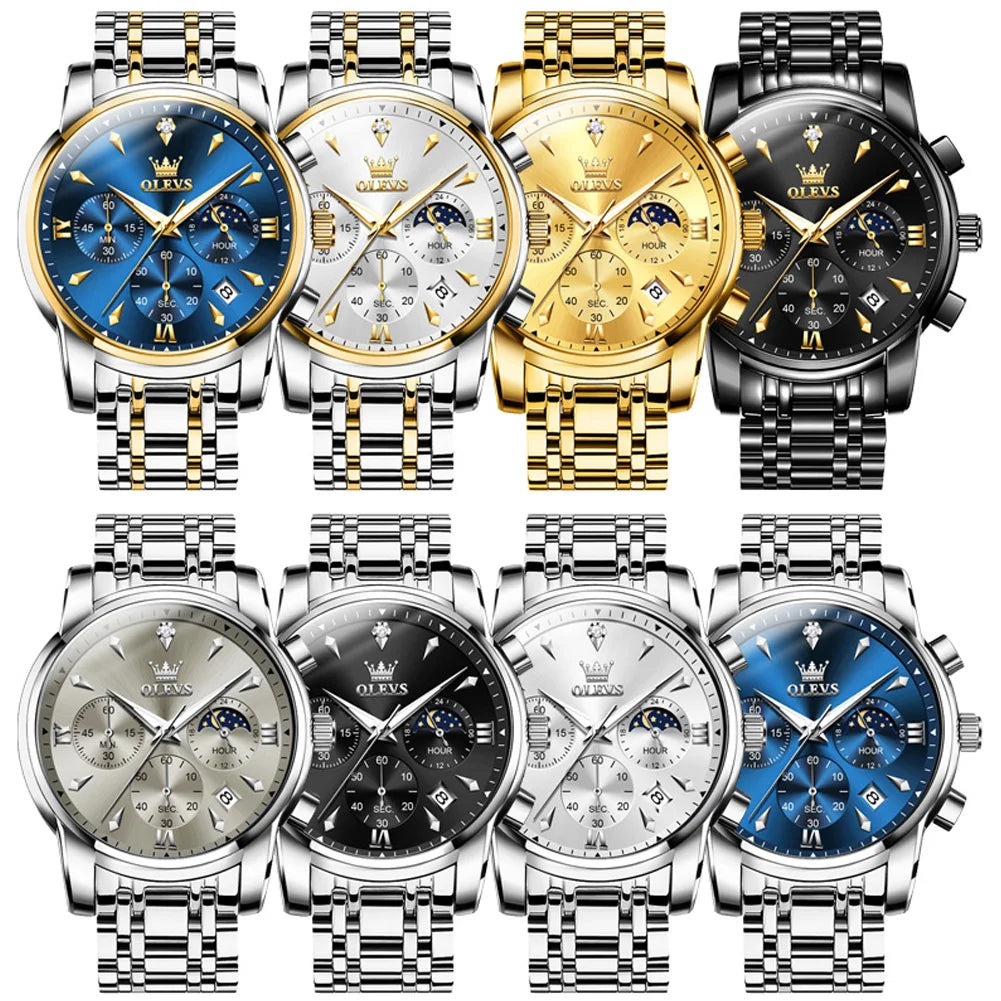 OLEVS 3639 Multifunctional Chronograph Watch, Luminous Moon Phase Watch - OLEVS