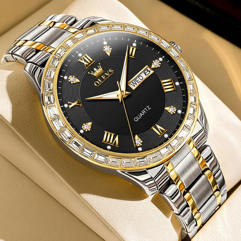 OLEVS 9906 Quartz Men's Watch Gold Diamond - OLEVS