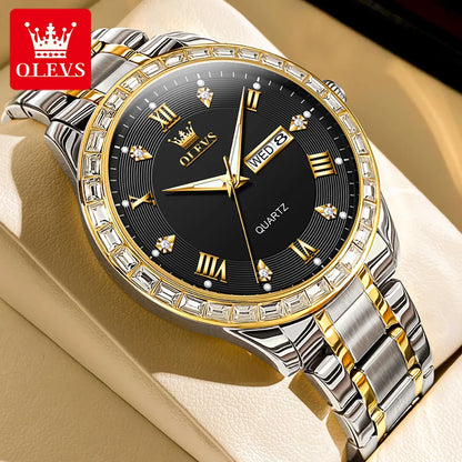 OLEVS 9906 Quartz Men's Watch Gold Diamond - OLEVS