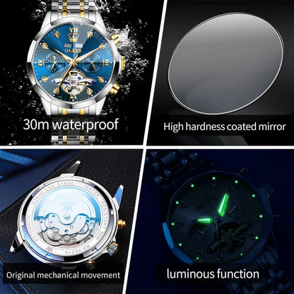 OLEVS 6621 Diamond Mirror Automatic Skeleton Moon Phase Wristwatch - OLEVS