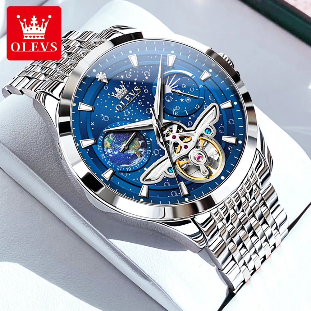 OLEVS 6705 Luminous Fully Sky Dial Moon Phase Display Automatic Watch - OLEVS