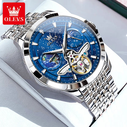 OLEVS 6705 Luminous Fully Sky Dial Moon Phase Display Automatic Watch - OLEVS