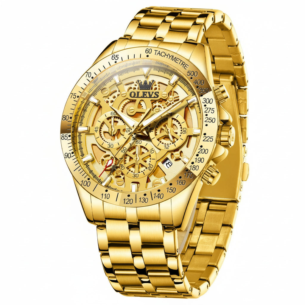 OLEVS Business Gold Skeleton Watch