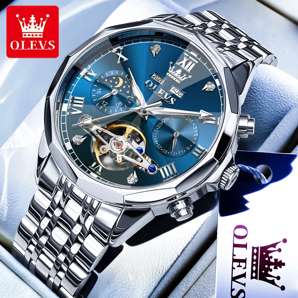 OLEVS 6620 Luminous Moon Phase Double calendar Automatic Watch - OLEVS