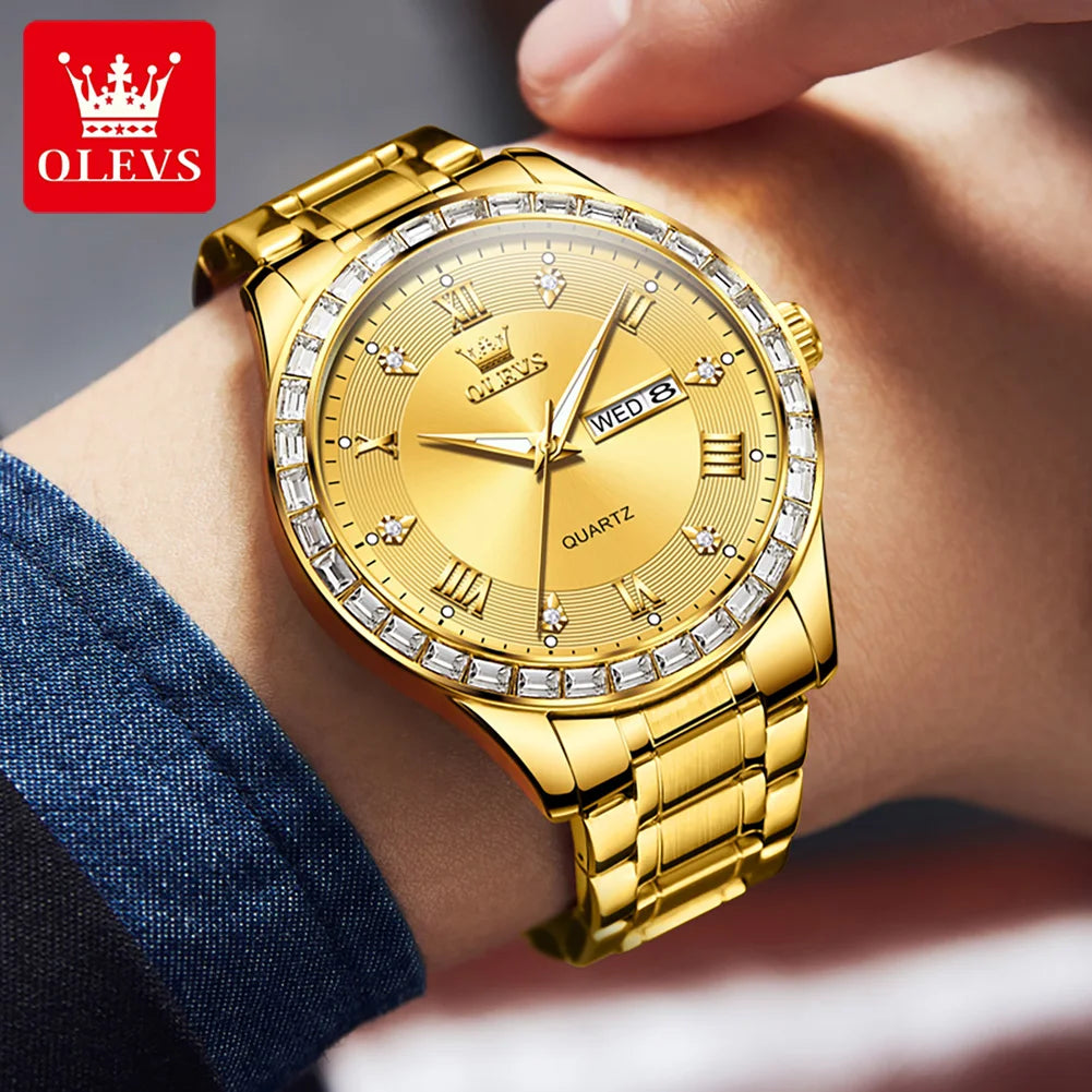 OLEVS 9906 Quartz Men's Watch Gold Diamond - OLEVS