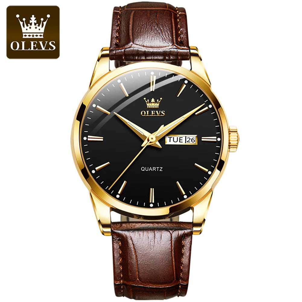 OLEVS 6898 Quartz Genuine Leather Strap Watch - OLEVS